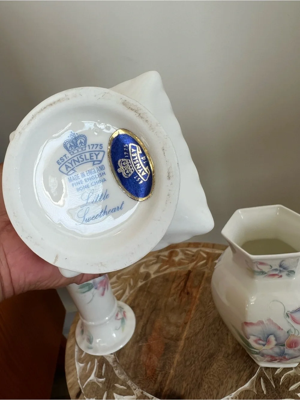 Lot of 3 Aynsley Floral Porcelain Accent Vase - White with Pink & Blue Flowers